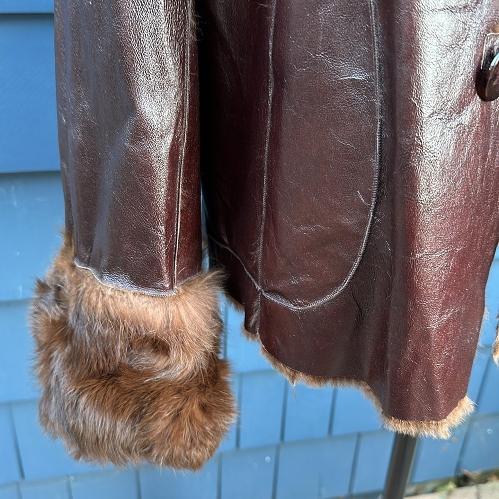 🤎🤎🤎Vintage leather rabbit fur reversible tan brown dark handmade bespoke - Picture 2 of 16